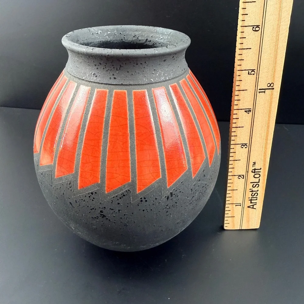 Sergio Naduville Native American Studio Pottery Raku Vase Signed